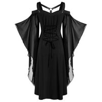 Wofedyo Haljine za žene plus veličine Cool Solid Gothic Criss Cross Cart Umetni leptir Sless haljina crne haljine za žene