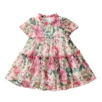 Dyfzdhu Girls Haljina Djevojke Dječja haljina Ljeto Kratki rukav modni cvjetovi Prints Mali svježi stil
