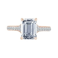 Smaragd i okrugli bijeli prirodni dijamantski prsten za diammond za angažman u 14K čvrstog ruža Zlatna