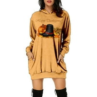 HHEI_K Ženske duge haljine modni povremeni ženski tiskani haljini s dugim rukavima s kapuljačom