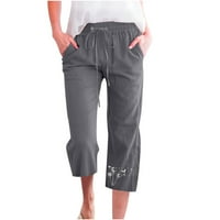 BDFZL Ženske hlače Trendovi Žene Ležerne prilike ispisa elastične hlače Ravne široke noge pantalone sa džepom tamno siva xxl
