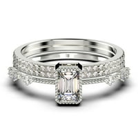Art Deco 2. Carat Emerald Cut Diamond Moissite Tanki zaručni prsten, tanak vjenčani prsten u 10K čvrsto bijelo zlato, trio prstenje, poklon za odmor, osnivački prsten, obloge prstena, obljetni prsten