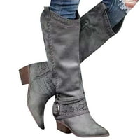 Zapadne kaubojske čizme sa gustom petom pod kolenom PU čizme srednje cijev za žene za žene zimske jesenje