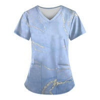 Bazyrey ženske vrhove ženske modne tiskane radne uniforme sa džepnim majicama kratkih rukava Top nebo plavi xxl