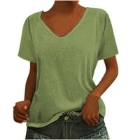 Ecqkame Ženska majica Čišćenje Žene Ležerne prilike U-izrez Majice kratkih rukava Slijedene ljetne bluze vrhovi MINT Green XXL