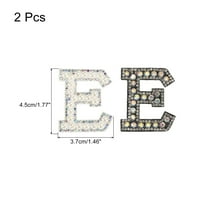 Uxcell Gvožđe na ukrasnim slovom E crna bijela patch sjaj abecede Applique Rhinestone Pearl Engleski paket slova