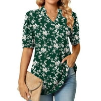 Žene Ležerne prilike V-izrez T-majice Summer Puff kratki rukav Tors Dressy Solid Cvjetni elegantni uredski radni bluze