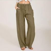 TOQOT široke pantalone za noge za žene- casual pantalone Povećane sa čvrstim povlačenjem dugih hlača sa džepom smeđim xxxl