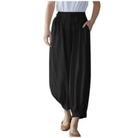 Umfun ženske hlače visoke struke labave ravne široke pantalone za noge Capris linenske hlače plus veličine