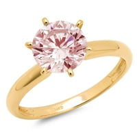 CT sjajan okrugli rez simulirani ružičasti dijamant 14k žuti zlatni pasijans prsten sz 10.75