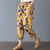 Farstey Ženske pamučne pametne pametne pamučne pahuljice plus veličina labavih pantalona za pričvršćivanje u obliku elastične struke Ležerne tankove u trendu Trendi ispisa prozračne pantalone za odmor