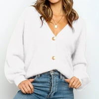 Rovga ženski pulover Dukseri Dame Fashion V-izrez Tipka od punog boja Labavi džemper