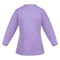 Gotyou T majice za žene Žene Solid Boja dugih rukava V-izrez Top radna jednolika Džepna vrha Purple 3xl