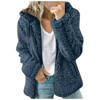 Fleece jakna Ženska kapuljača Zima nejasna solidna boja kaputa dugih rukava topla kardigan odjeća s