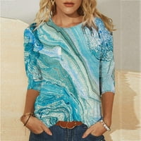 Hvyesh Dužina rukava Žene Ljeto Slatko okrugli vrat T košulje Mramorni print Comfy Tunic Bluuse Tri