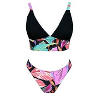 B91XZ kupaći kostimi za žene Žene Bikini rebrastim ispisanim kupaćem kostimu Stitchhing kupaći kostim dva set crna, m