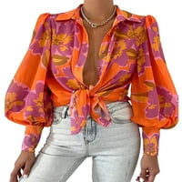 Voguele Dame košulje rever vrat na vrhu cvjetne ispis bluza ured tuničke košulje Elegantne ljetne tee