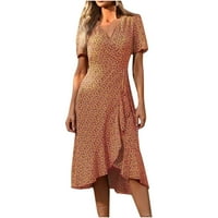Awdenio Ženske haljine kratki rukav na prodaju Modni ženski ljetni tiskani kratki rukav V-izrez ruffle