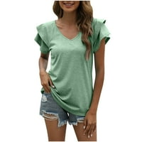HFYIHGF Womens Ljeto Ležerne prilike T-majice V izrez ruffle kratki rukav vrhovi labavo comfy bluza