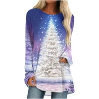 Prodaja Ženska božićna ležerna pulover ili Santa Claus Graphic Print CrewNeck Gradijent Raglan dugih