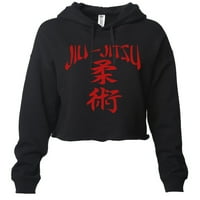 Junior's Red Jiu Jitsu Jitsu Japan Lik Crno obrezano Fleece Hoodie Veliki