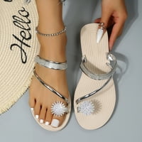 Aaimomet ženske sandale Žene sandale Girls Pearl set toe elastične sandale ravne kaiševe casual kućne sandale papuče na plaži, srebro 7.5
