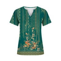 Zkozptok Ljetni vrhovi za žene Trendy plus veličina kratkih rukava majica s kratkim rukavima V-izrez casual labav bluza, vojska zelena, l