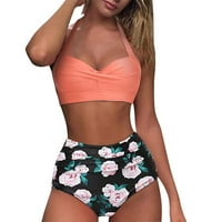 Kupaći kostimi Rovga za žene ženski vintage kupaći kostim dva retro Halter Ruched High Squik tiskani bikini set