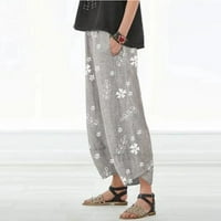 Wendunide ženske hlače Žene Ležerne prilike sa labavim cvjetnim print pamučnim posteljinom elastičnog