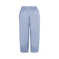 Safuny ženske pamučne posteljine Capri manžetne hlače Ljeto jeseni djevojke pantalone trendy solid retro opušteni elastični struk casual workout comfy plavi l