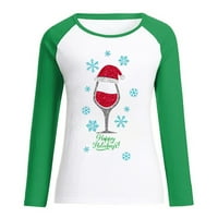 Sretan božićni blok košulje ženske čaše za vinovanje grafički dugi rukav Raglan okrugli vrat za odmor