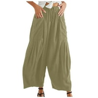 Paisye Women Plus veličina široke noge lane hlače Srednjeg struka Ljetne vrećaste pantalone