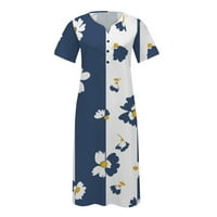 Ženska ležerna haljina s džepovima Žensko ljetno cvjetno tiskovsko dugme Up V-izrez kratki rukav majica haljina labava cvijeća haljina na plaži tunic a-line haljina blue_d m