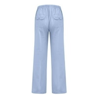 Muške lagane hlače opuštene fit ravno-nogalne hlače duge čvrste boje muške pantalone pamučne posteljine poslovne casual pantalone svijetlo plavi xxl