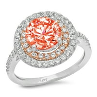 2. CT sjajan okrugli rez simulirani crveni dijamant 14k bijeli ružin zlato halo pasijans sa accentima prsten sz 10.75