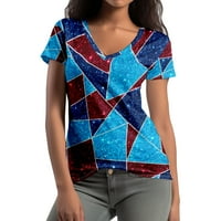 Majica Četvrta jula, majice Womens V izrez, 3D Print V-izrez kratkih rukava za žene za žene, 2xS-8xl
