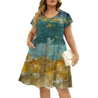 Bicoasu Clearence ženska V-izrez Sunčana haljina s kratkim rukavima Floral plus veličina ljeto iznad