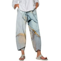 TEJIOJIO Dan zahvalnosti za uštede Žene Elastične strugove Hlače Cvjetne tiske široke nogalne hlače Ležerne pamučne posteljine žetvene hlače Atletska pantalona sa džepom