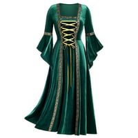 Halloween Ženska rukava za renesanse renesanse haljina za odmor Cosplay kostim viktorijanska haljina duljina velvet čipka up haljina zelena xl