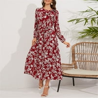 Koaiezne haljine za žene casual ženska srednja duljina dugačka cvjetna haljina s dugim rukavima Vintage