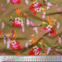 Soimoi Poly Georgette tkanina cvjetna, flamingo & maca i maca papagaj za ptice dekor od tiskanog dvorišta