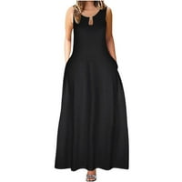 Haljine za žene Ljetni modni haljini kratkih rukava od čvrstih suspendova okrugla haljina za vrat, crna, l