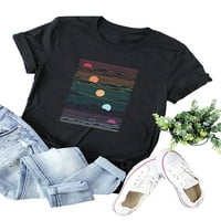 NOILLA DAMIES T majica Crew vrat Ljetni vrhovi kratki rukav majica Žene Loose Tee Sunset Print Pulover Black XL