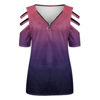 Ženske košulje Ženska modna casual labav ispis kratki rukav V-izrez patentni zatvarač s ramena TOP tamno