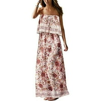 Ženska ljetna haljina bez kaiševa na plaži Boemska cvjetna print za odmor Napomena Molimo kupiti jednu ili dvije veličine veće