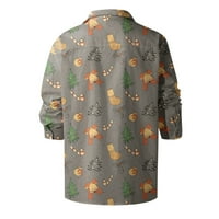 Muške božićne košulje s dugim rukavima cvjetno tiskano dugme gore smiješno slatka grafička haljina siva