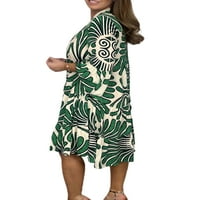 Prednji protok Žene Ljeto Sundurs cvjetna print Tunika haljina V izrez Midi haljina dame casual rukav zeleni 3xl
