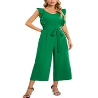 Voguele Dame Long Halts Crew Crt Crt Rodper Solid Color JumpSuits Holiday Harem Pant Pantalone zelene