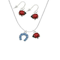Delight nakit silvertone plava kristalna konja Red Lucky LadyBug ogrlica i viseći minđuše set