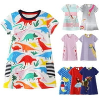 Dječje djevojke djevojke haljina s kratkim rukavima Dinosaur za ispis džepna haljina a-line party haljine odjeća 2-7t